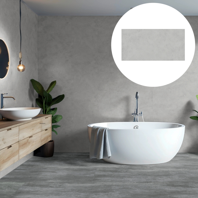 Revêt Vinyl Wandfliese Grau Matt 60x30 cm | wasserfest, kratzfest