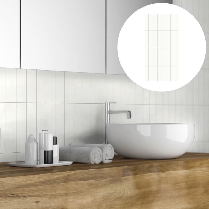 Revêt XL-Vinyl-Wandfliese Butcherblock Weiß Hochglanz 120x60 cm | wasserfest, kratzfest