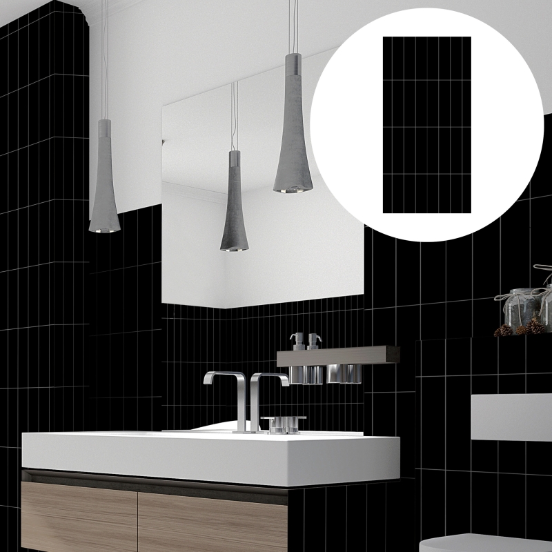 Revêt XL-Vinyl-Wandfliese Butcherblock Schwarz Hochglanz 120x60 cm | wasserfest, kratzfest