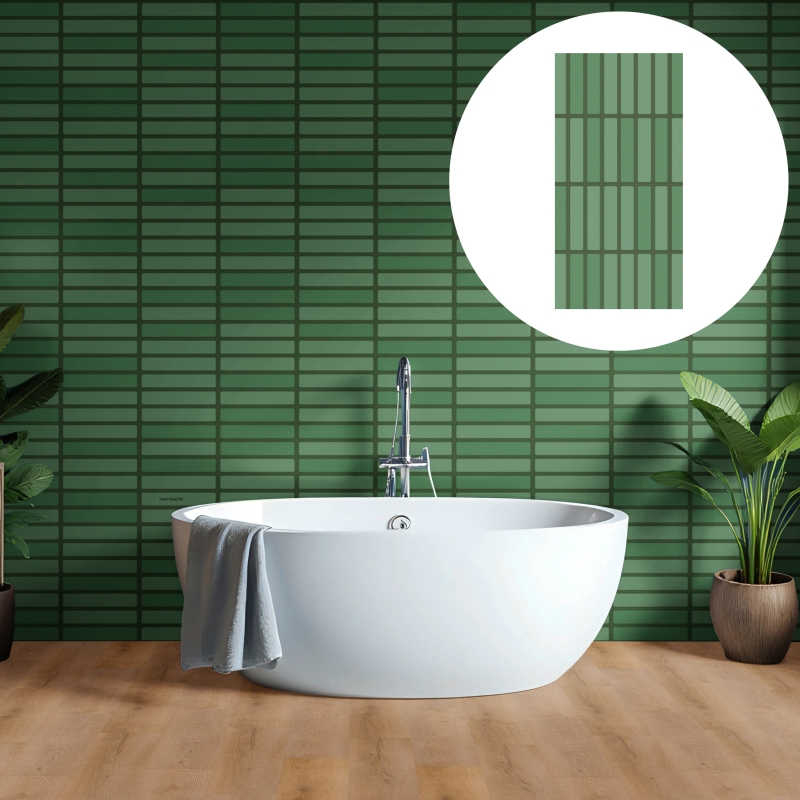 Revêt XL-Vinyl-Wandfliese Butcherblock Grün Hochglanz 120x60 cm | wasserfest, kratzfest