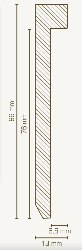 Südbrock Fußleiste f. Designbeläge, 13 x 86 x 2500 mm, MDF-Kern, Oberkante rechteckig