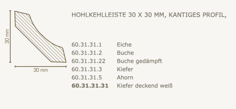 Südbrock Hohlkehlleiste 30 x 30 mm, kantiges Profil